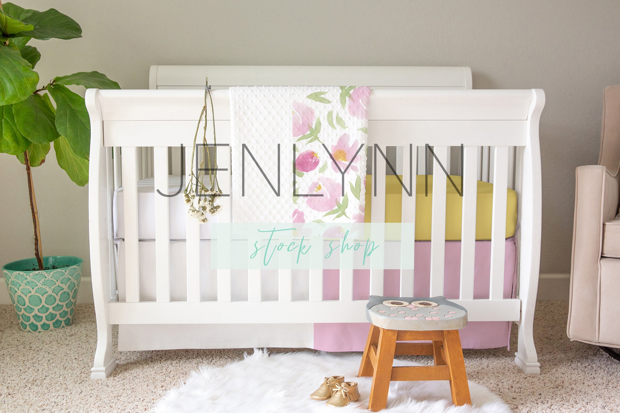 Crib Set Mockup #9 | Crib Sheet, Dimple Dot Blanket, Crib Skirt