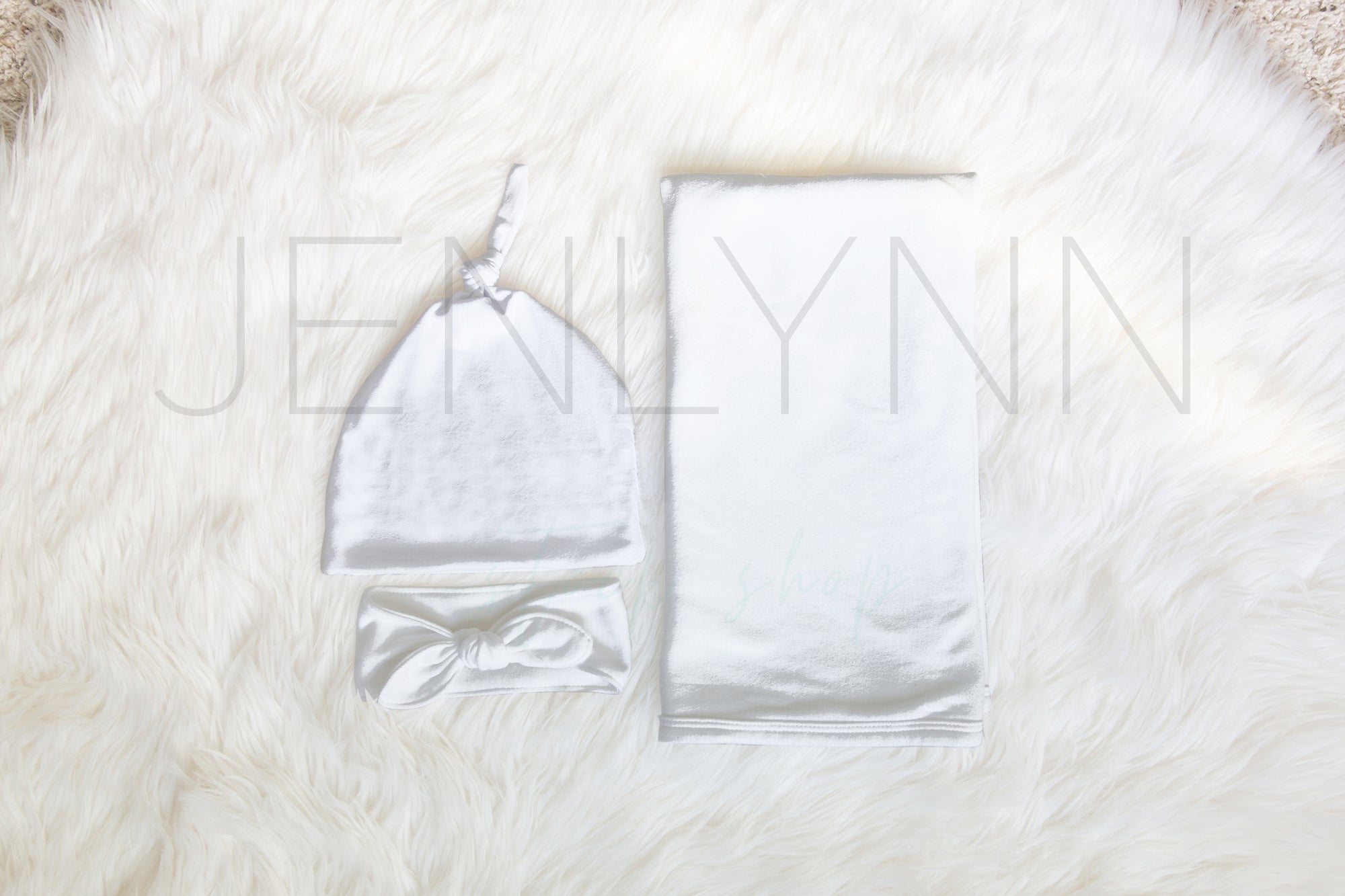 Jersey Swaddle, Knotted Hat and Bow Set Mockup PSD #1