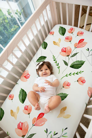 Baby Girl + Crib Sheet Mockup #10