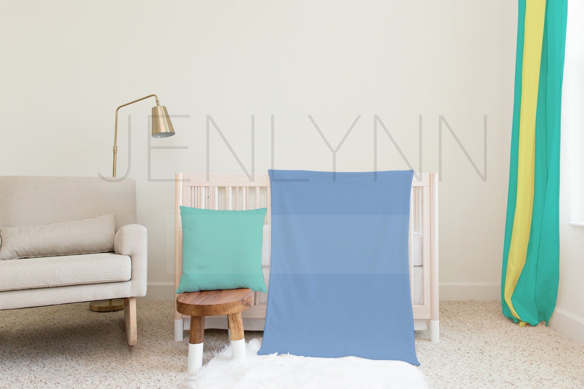 30x40 Vertical Minky Blanket, Pillow and Curtain Mockup #02