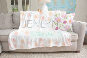 Minky Blanket and Pillow on Couch Mockup #2