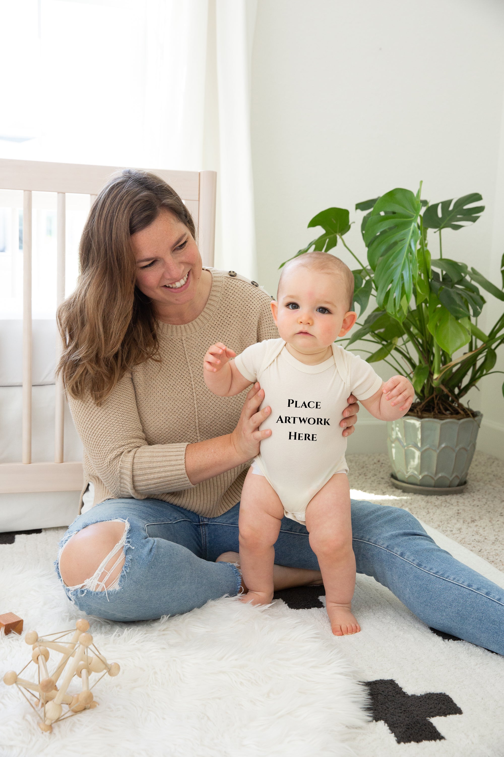 Natural/Cream Color Bodysuit Mockup Rabbit Skins #4400 Baby Ben JPG #BB6