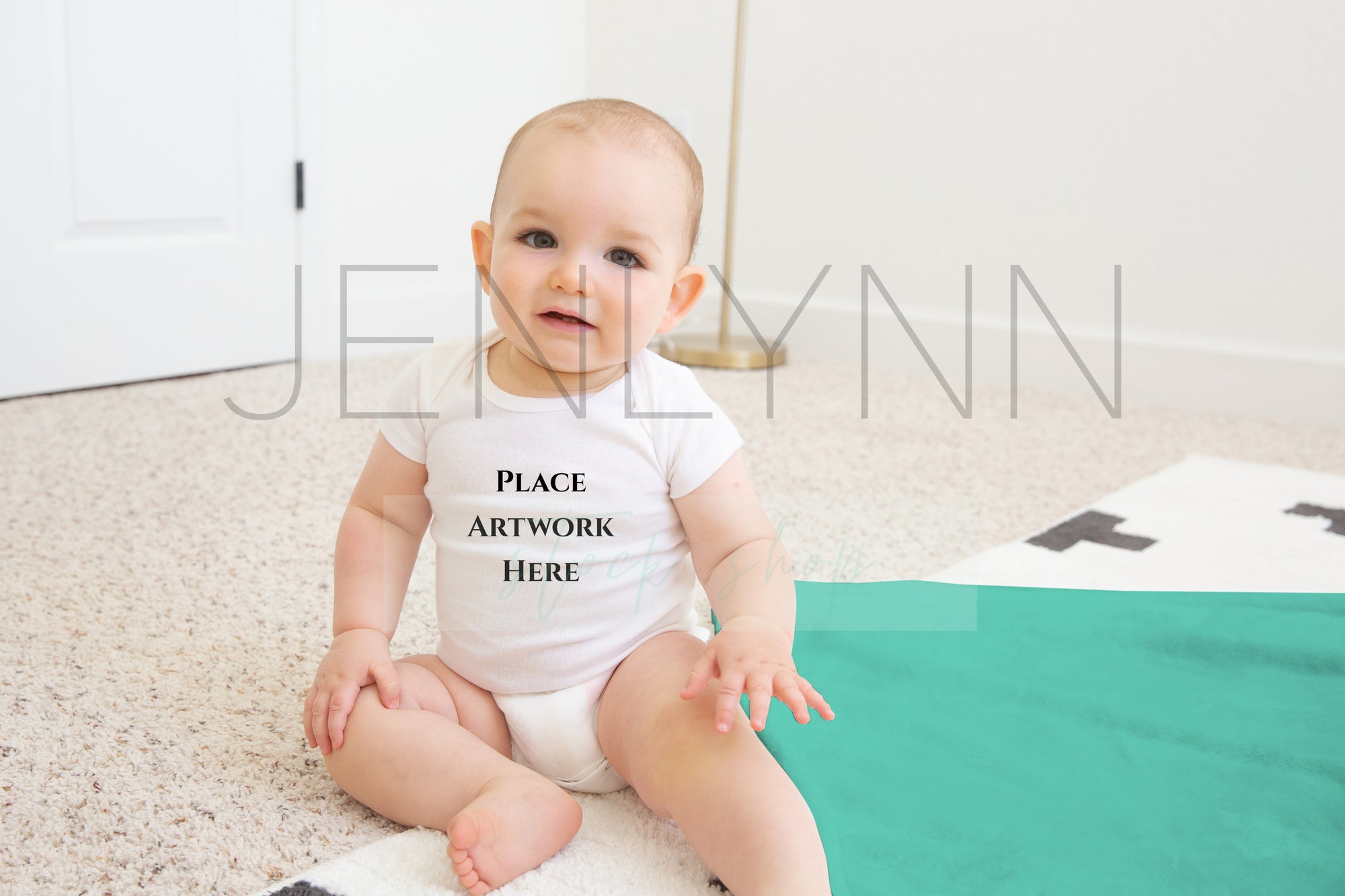 Minky Blanket Mockup + Blank White Bodysuit baby boy #BB25 PSD