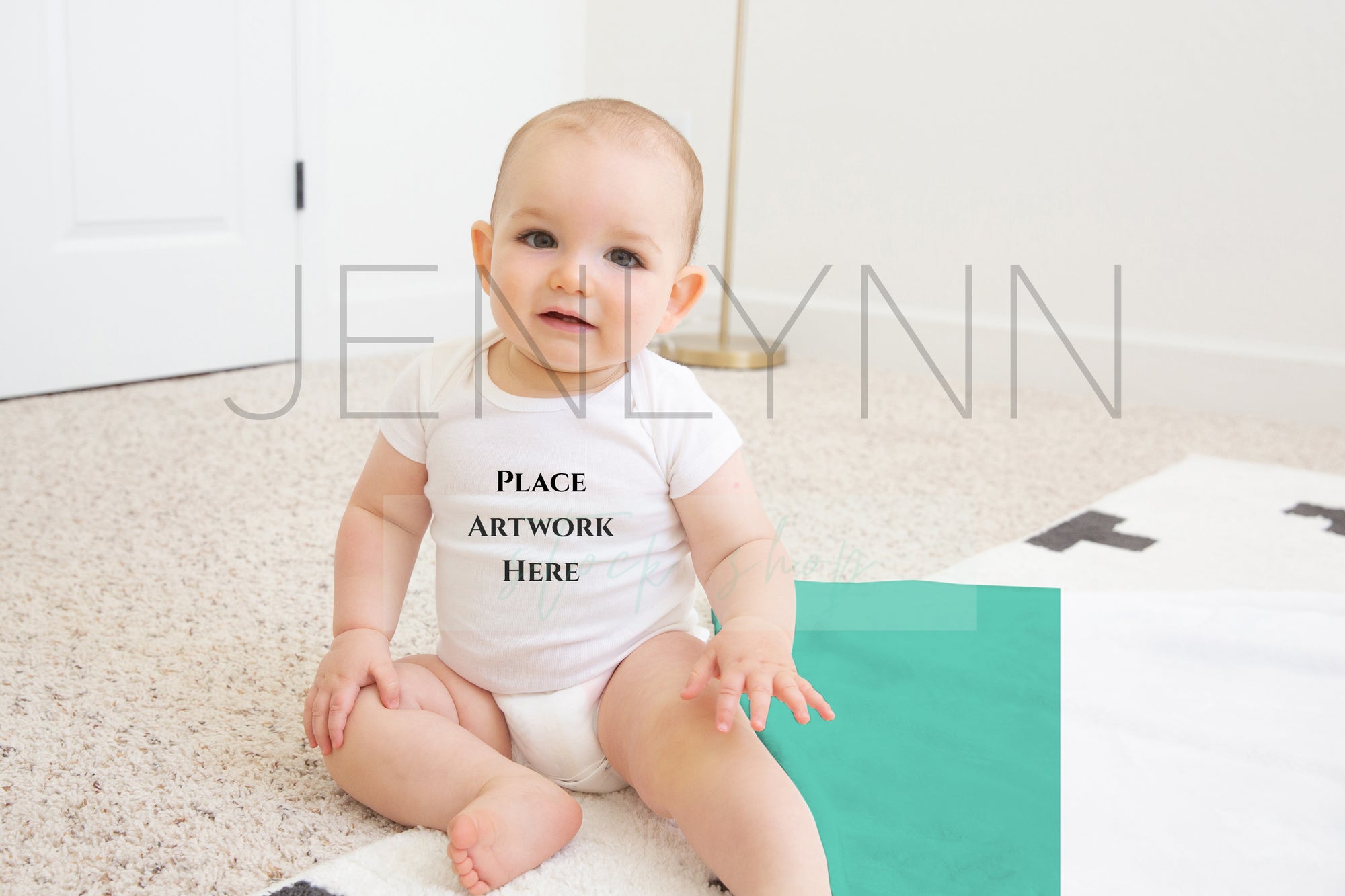 Minky Blanket Mockup + Blank White Bodysuit baby boy #BB25 PSD