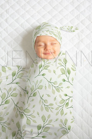 Stretch Jersey Blanket with Knotted Hat on Baby Mockup #BJ04 PSD