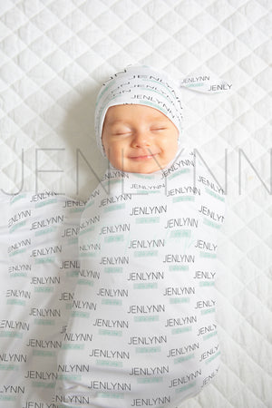 Stretch Jersey Blanket with Knotted Hat on Baby Mockup #BJ04 PSD