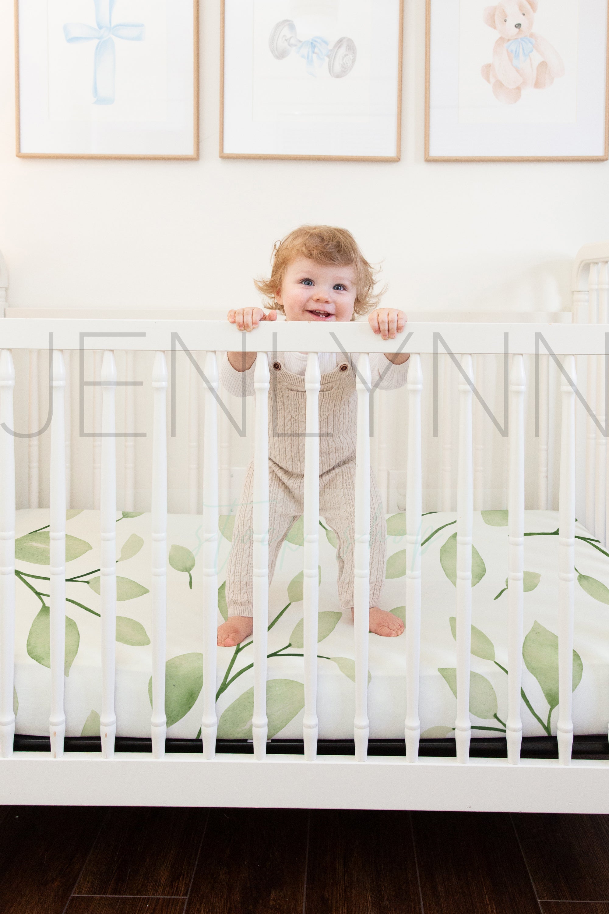 Crib Sheet with Boy in Crib Mockup #BH13