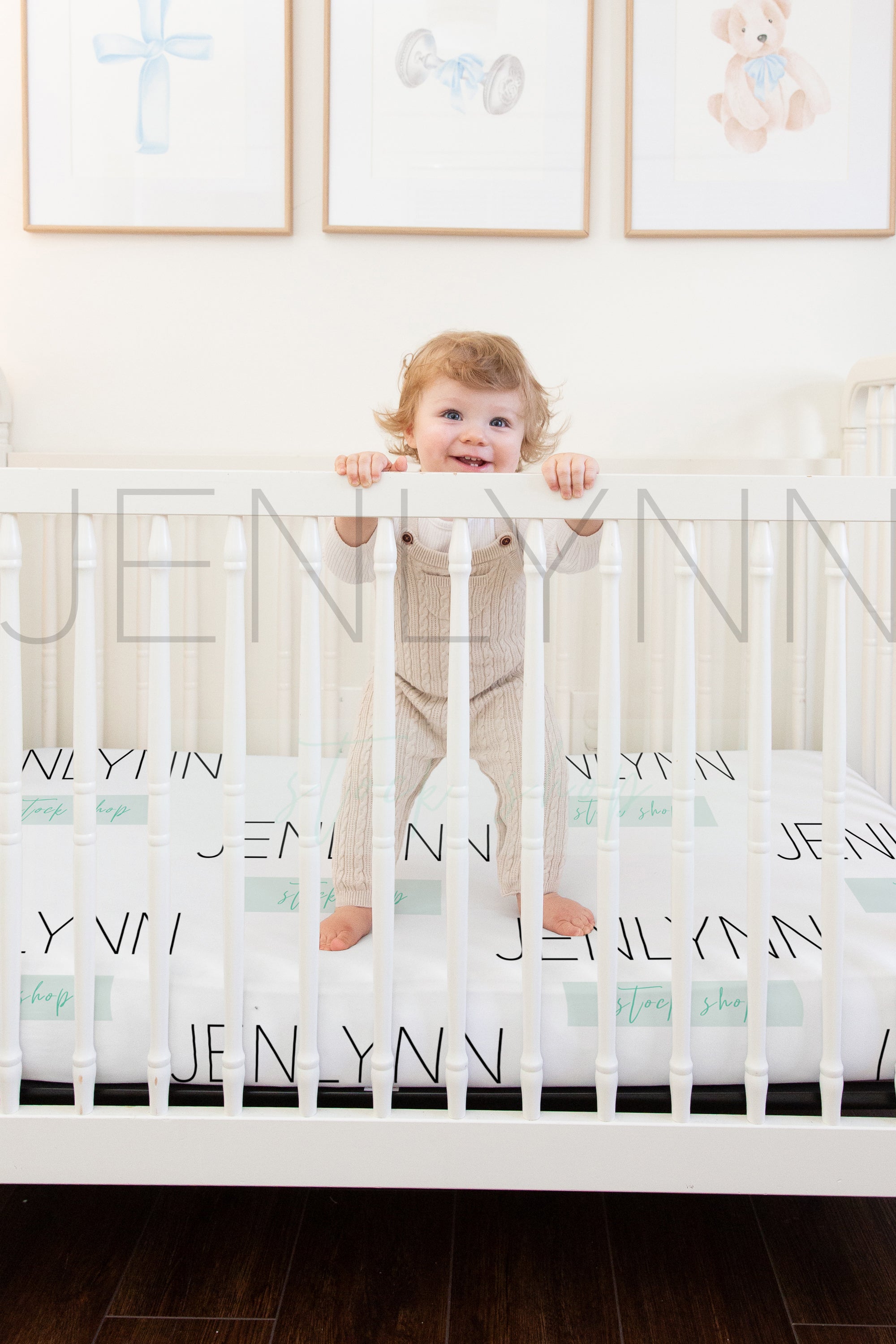 Crib Sheet with Boy in Crib Mockup #BH13