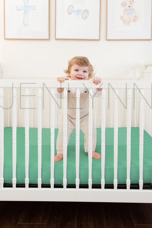 Crib Sheet with Boy in Crib Mockup #BH13