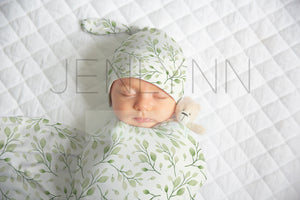 Stretch Jersey Blanket with Knotted Hat on Baby Mockup #BJ06 PSD