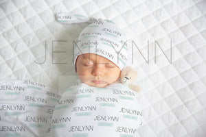 Stretch Jersey Blanket with Knotted Hat on Baby Mockup #BJ06 PSD