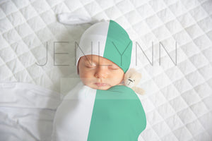 Stretch Jersey Blanket with Knotted Hat on Baby Mockup #BJ06 PSD