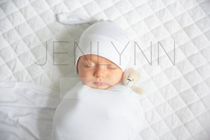 Stretch Jersey Blanket with Knotted Hat on Baby Mockup #BJ06 PSD