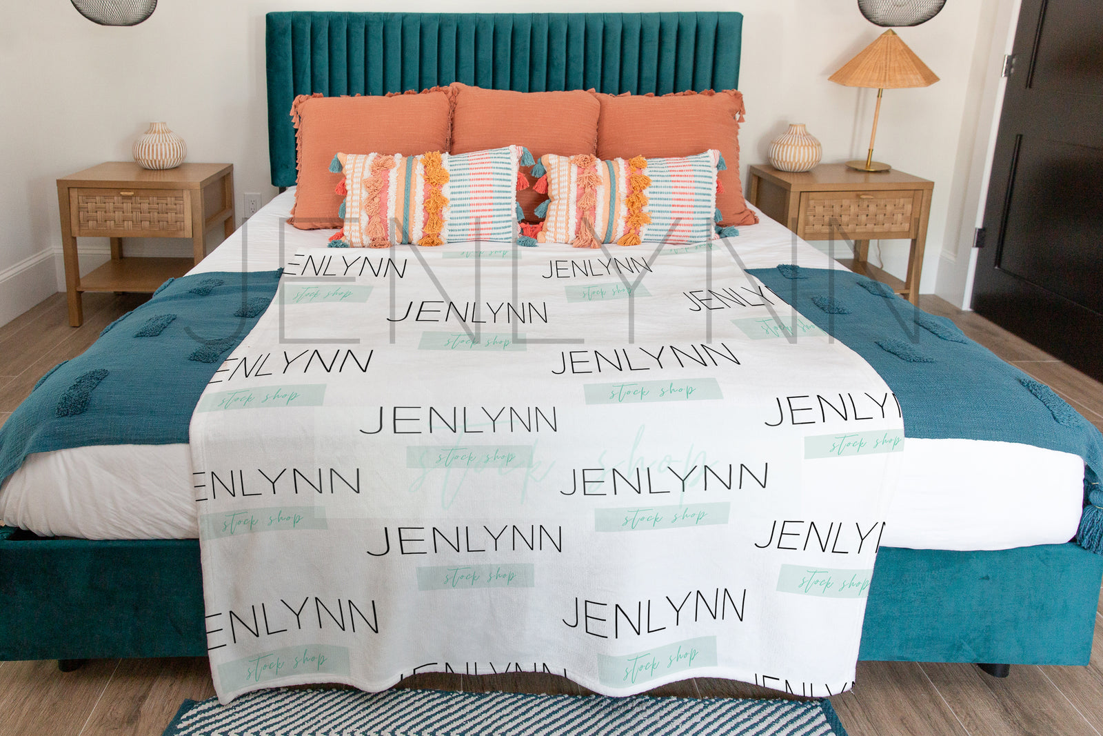 Vertical Minky Blanket on Bed Mockup #BH06