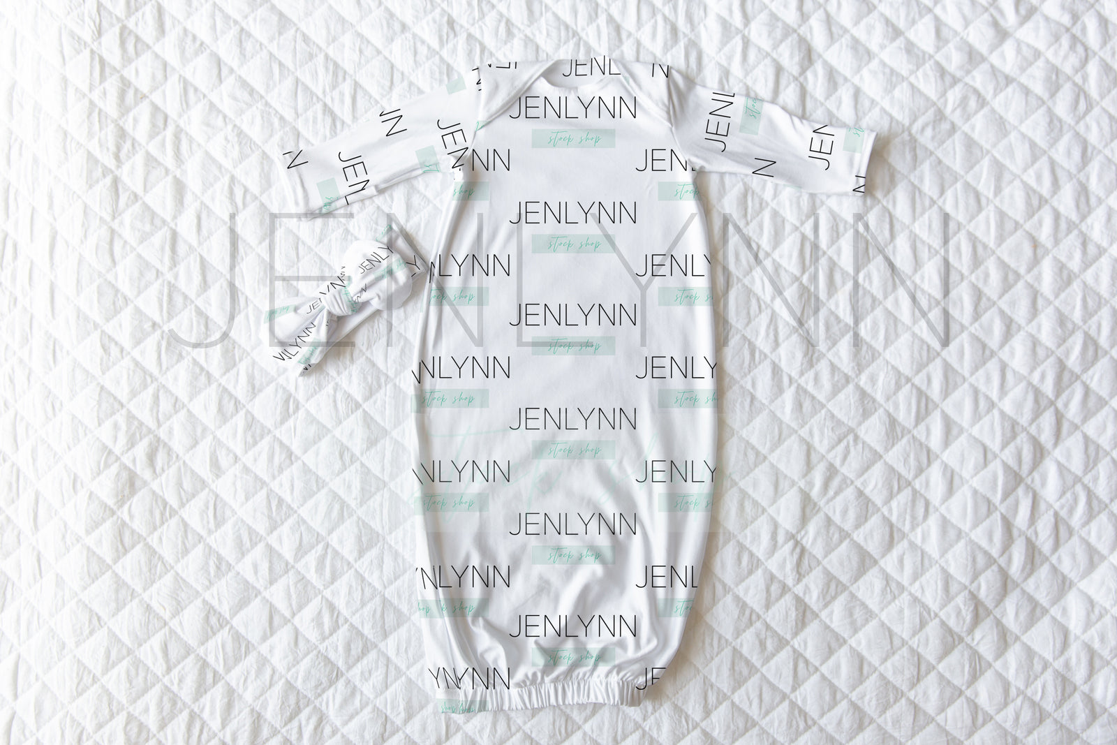Baby Sleeper Gown + Bow Mockup PSD #3