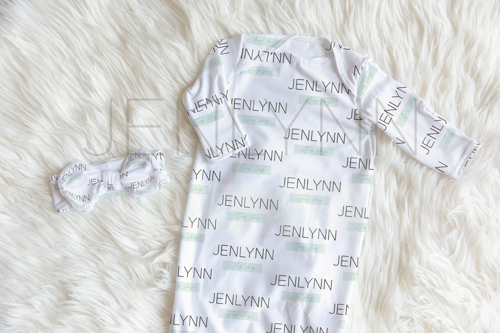 Baby Sleeper Gown + Bow Mockup PSD #2