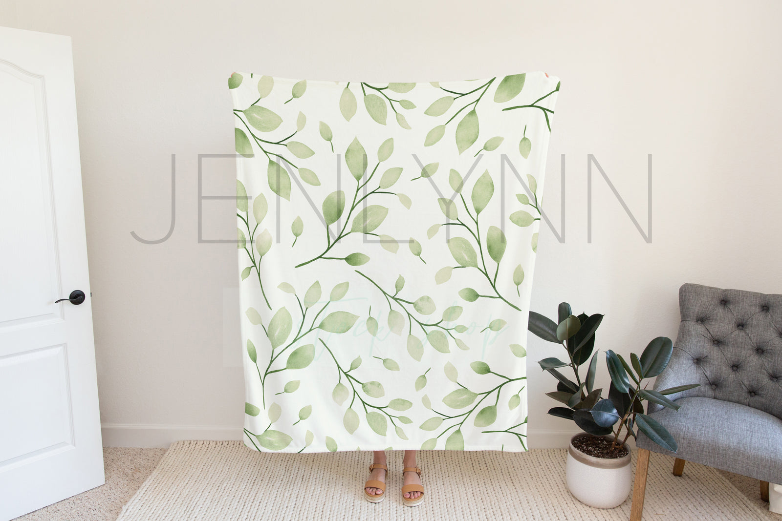 Woman Holding 50x60 Minky Blanket Mockup #2 PSD