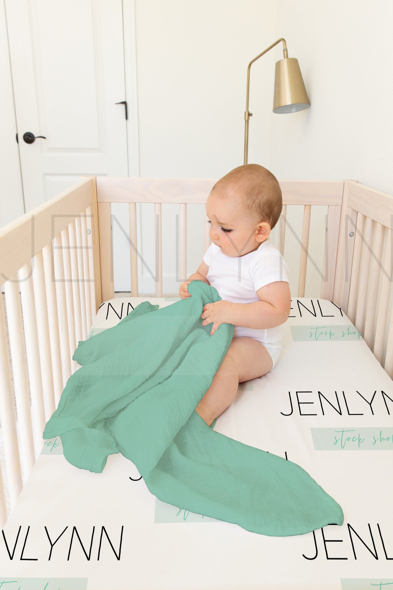 Muslin Swaddle Blanket + Crib sheet Mockup #BB33 PSD