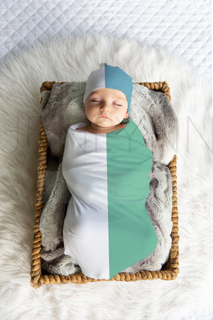 CUFF Jersey Blanket with knotted hat on baby Mockup #BB4 PSD