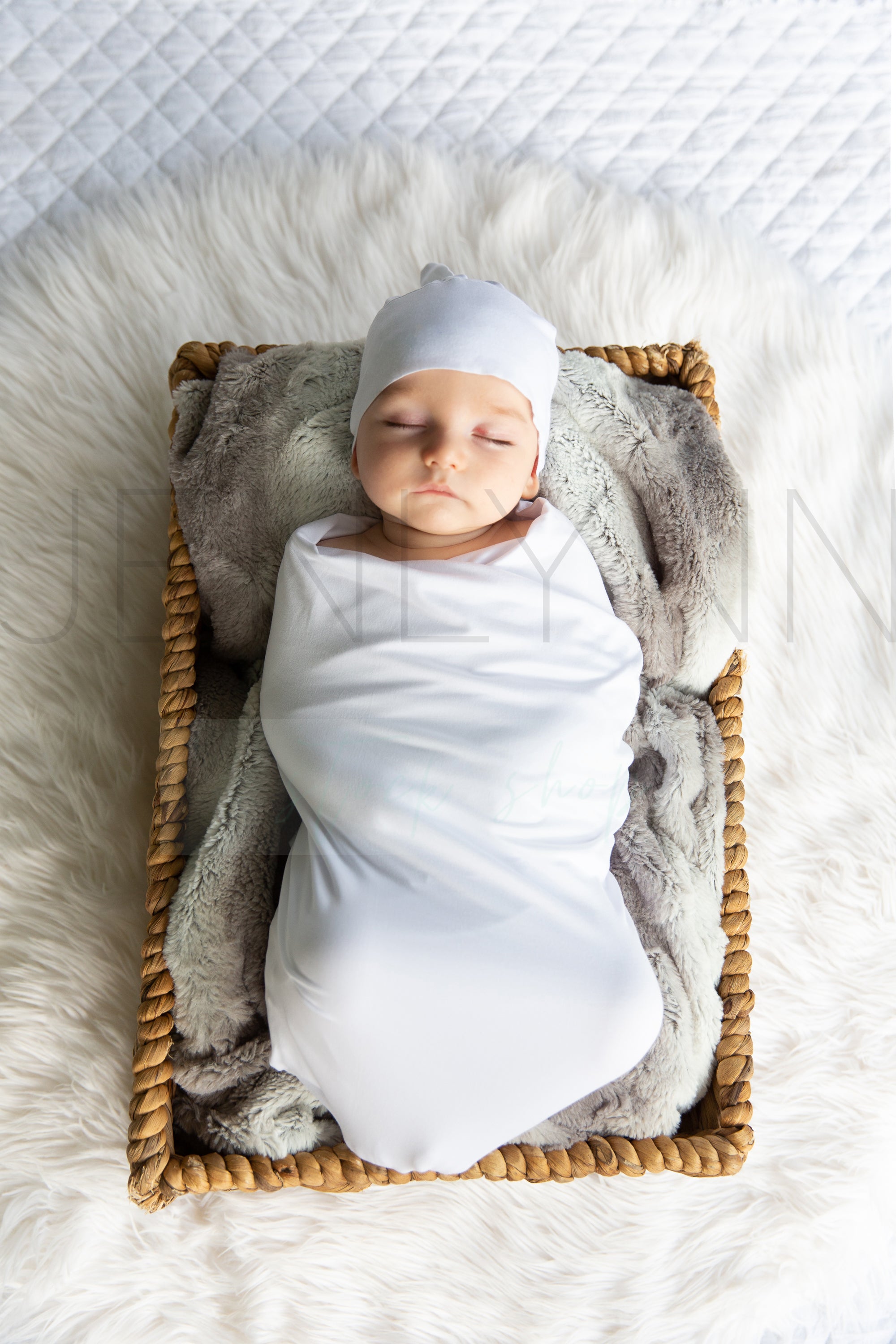 CUFF Jersey Blanket with knotted hat on baby Mockup #BB4 PSD