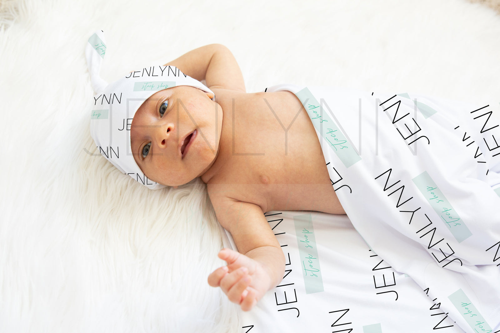 Stretch Jersey Blanket with knotted hat on baby Mockup #BL10 PSD