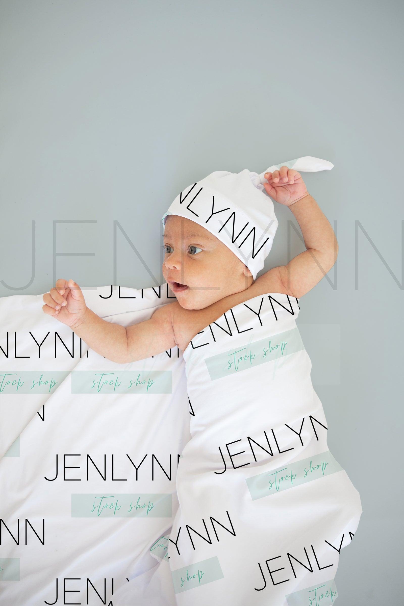 Stretch Jersey Blanket, knotted hat and crib sheet Mockup #BL07 PSD