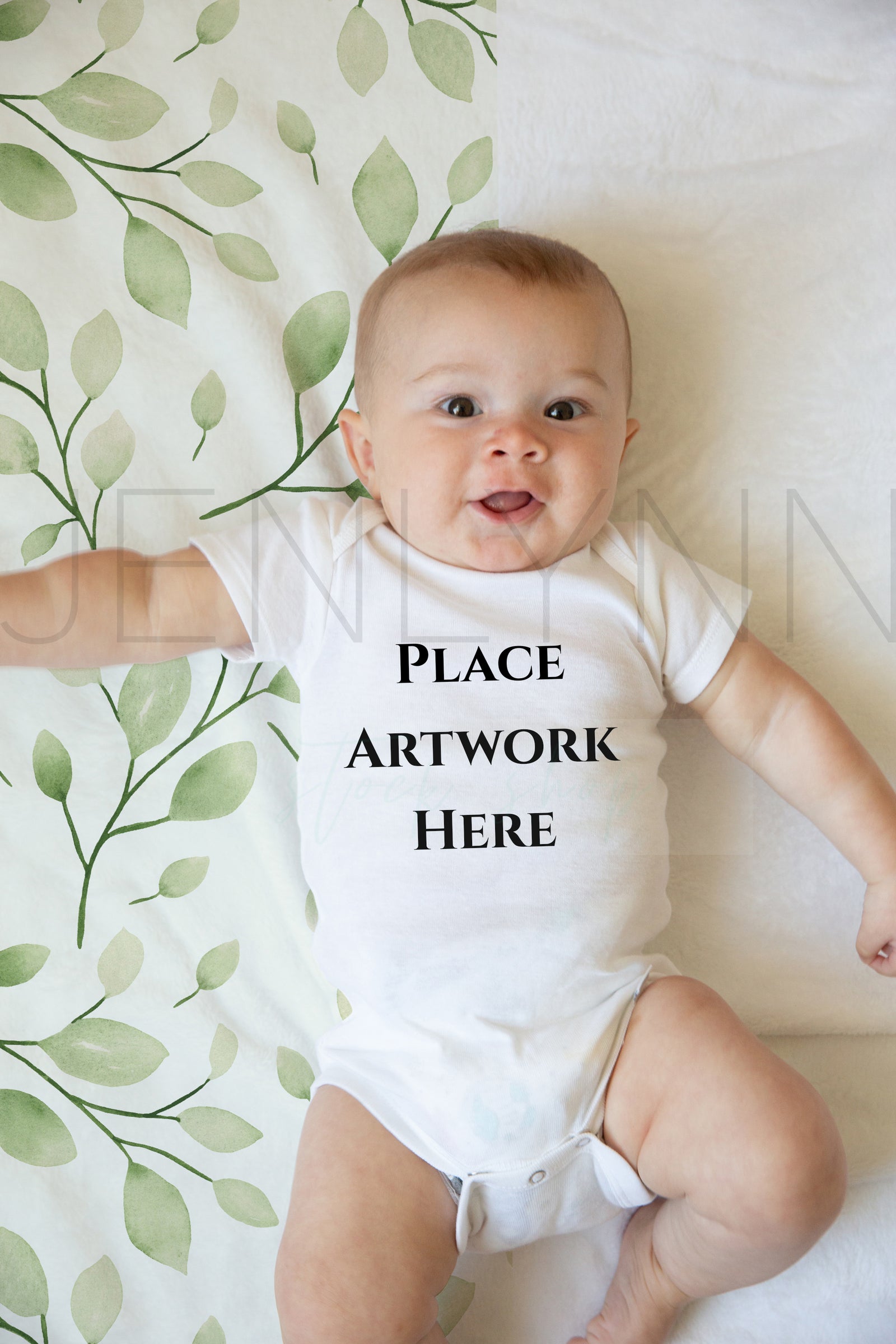 Blank White Onesie + Minky Blanket Mockup baby boy #14 PSD
