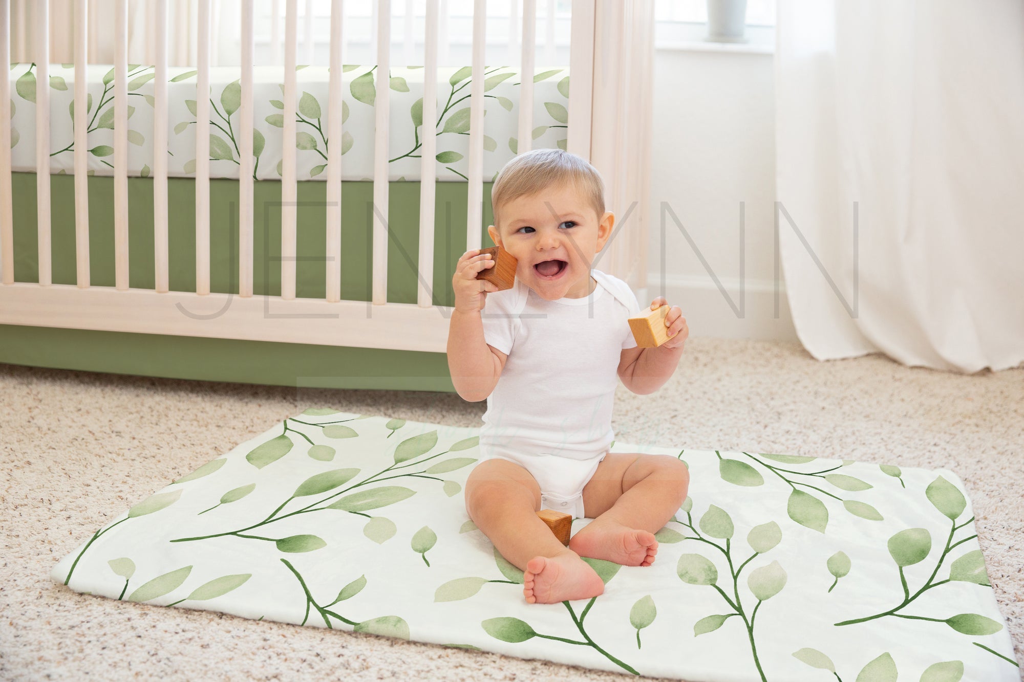 Baby Boy Crib Sheet + 30x40 Blanket Mockup #13