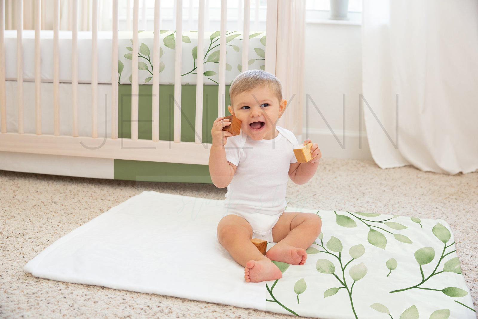 Baby Boy Crib Sheet + 30x40 Blanket Mockup #13