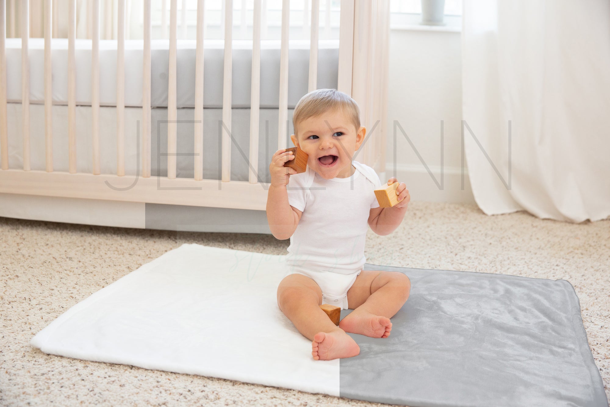 Baby Boy Crib Sheet + 30x40 Blanket Mockup #13