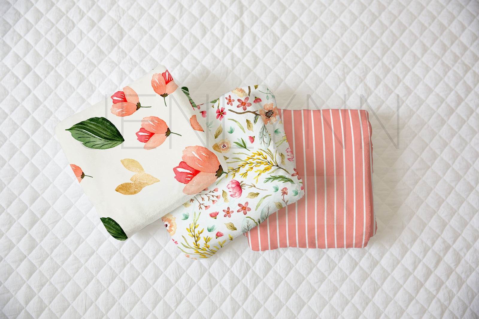 Set of 3 Minky Baby Blankets Mockup #7