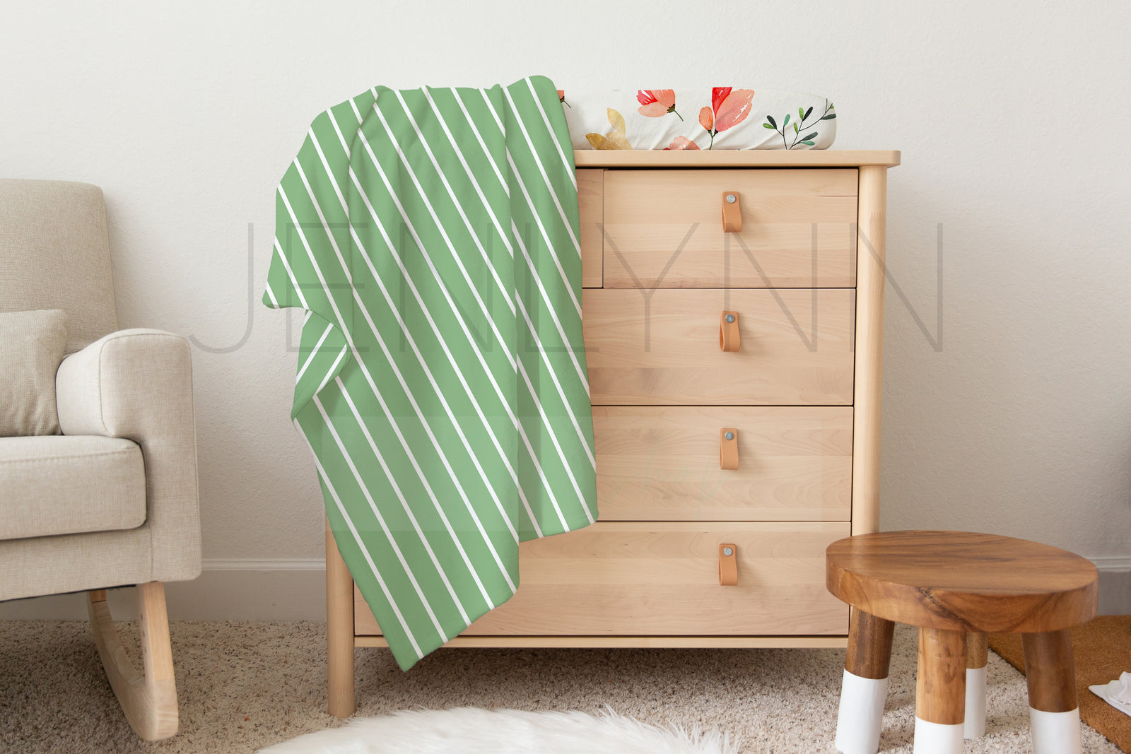 Minky Baby Blanket + White Changing Pad Cover Mockup #05