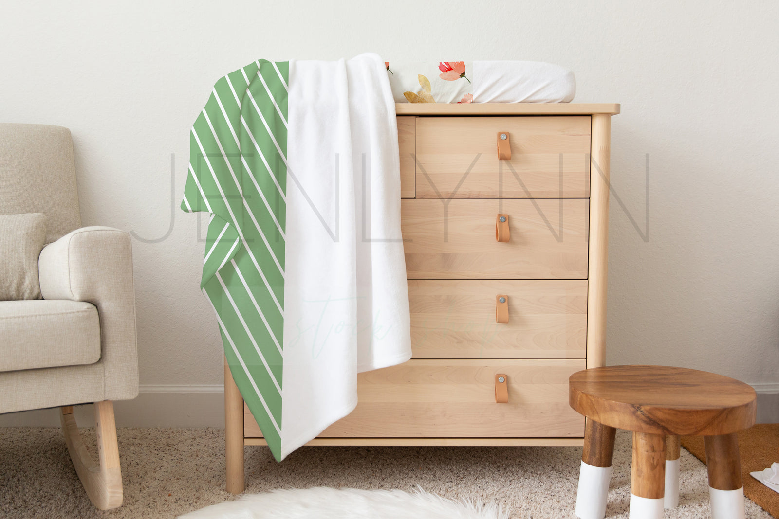 Minky Baby Blanket + White Changing Pad Cover Mockup #05