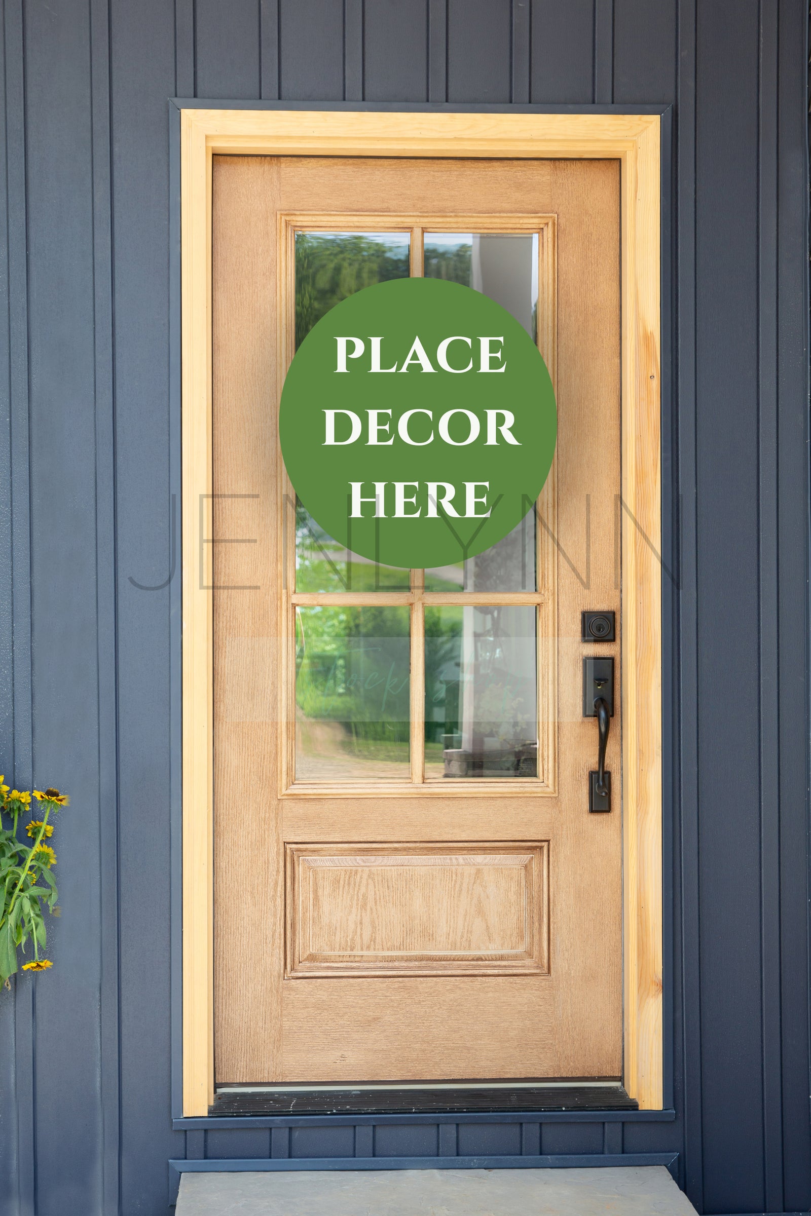 Wood Front Door Decor Mockup