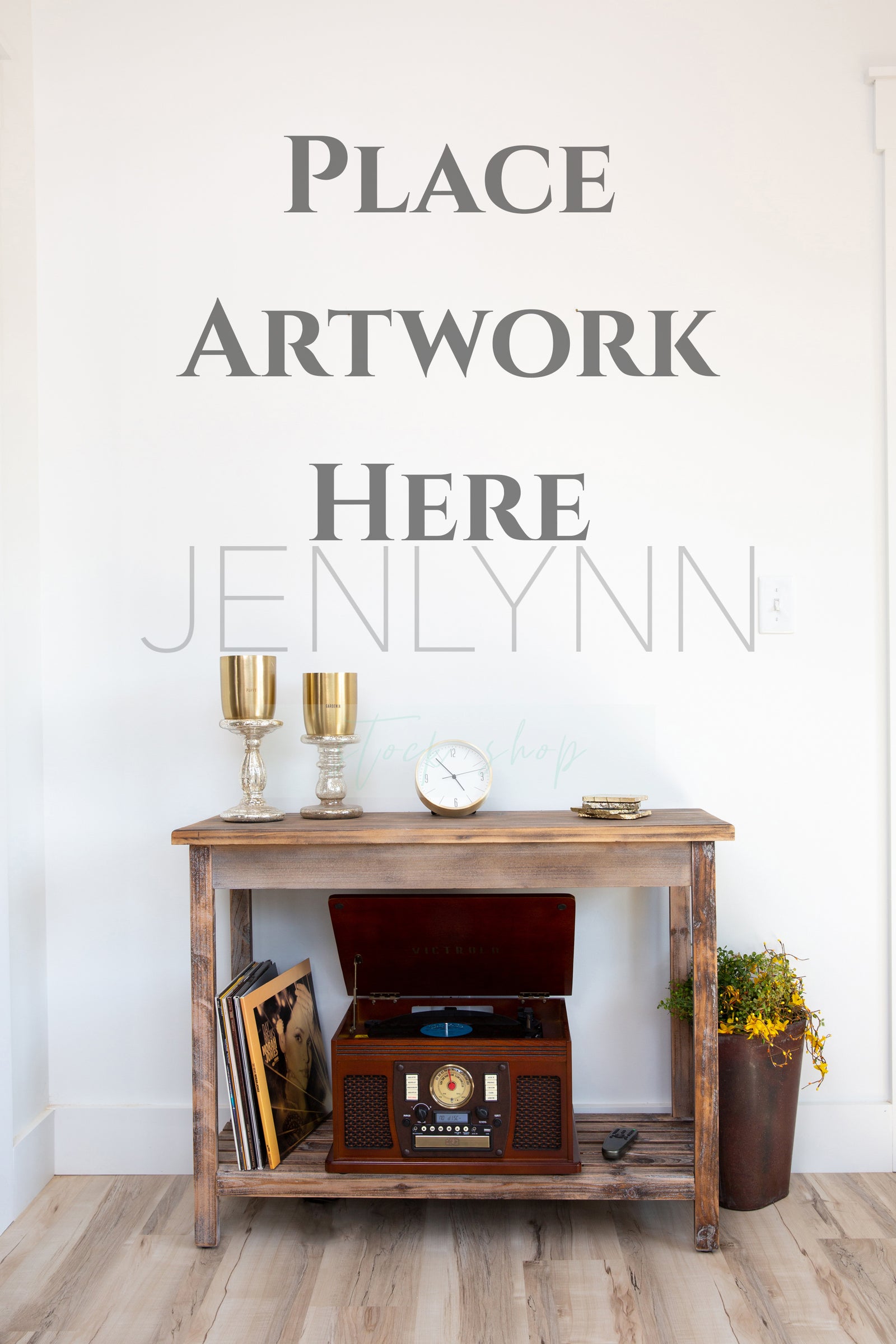 Blank White Wall Mockup over Styled Table