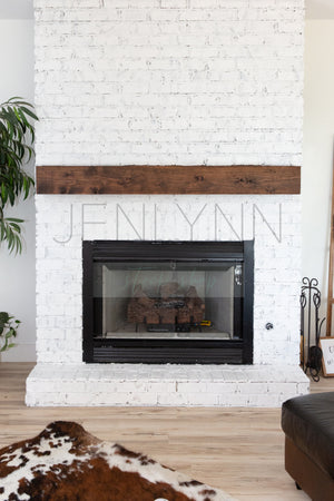White Brick Fireplace Blank Wall Mockup JPG