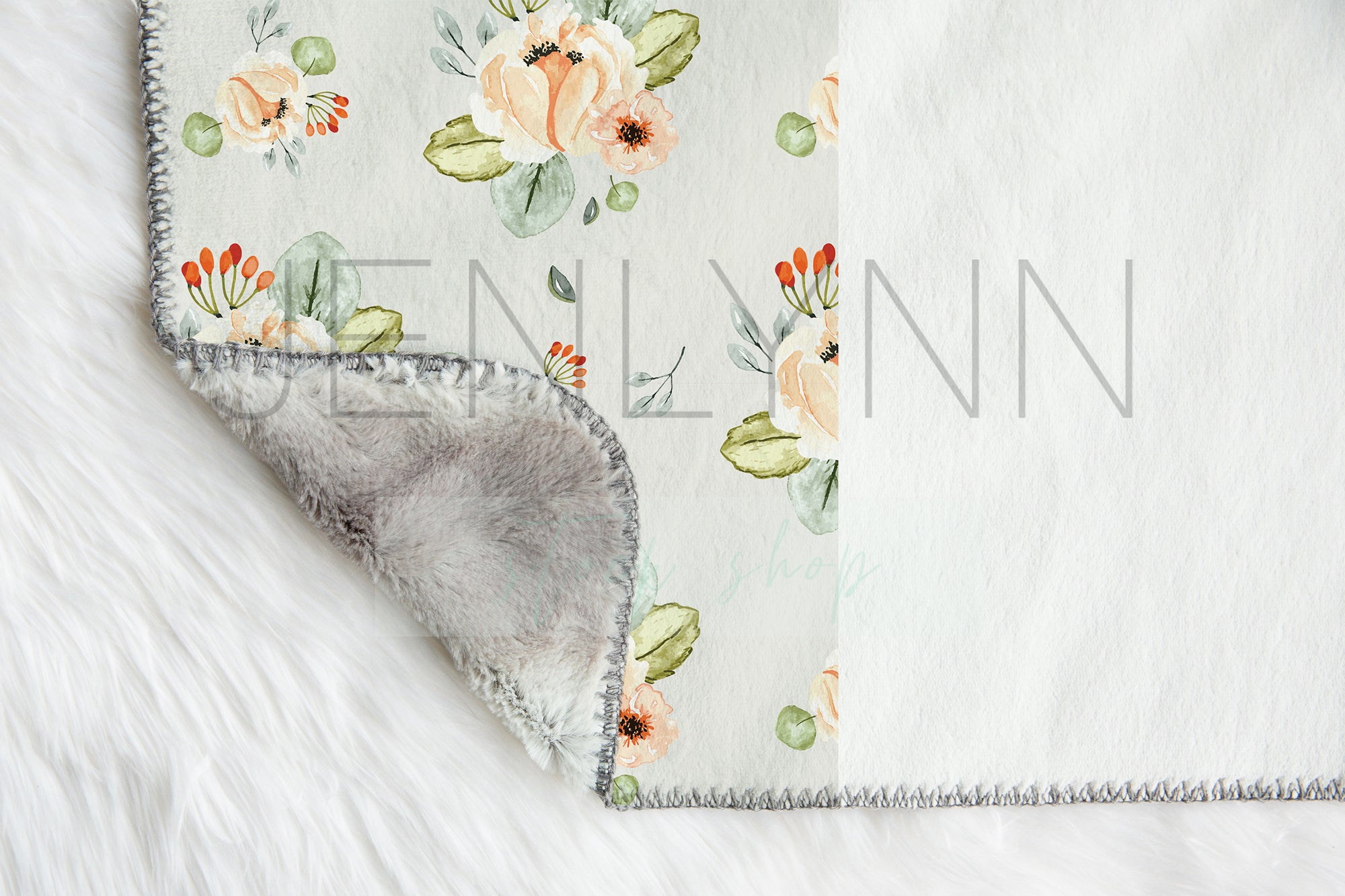 Grey Faux-Fur Minky Baby Blanket Flat Lay Mockup #1