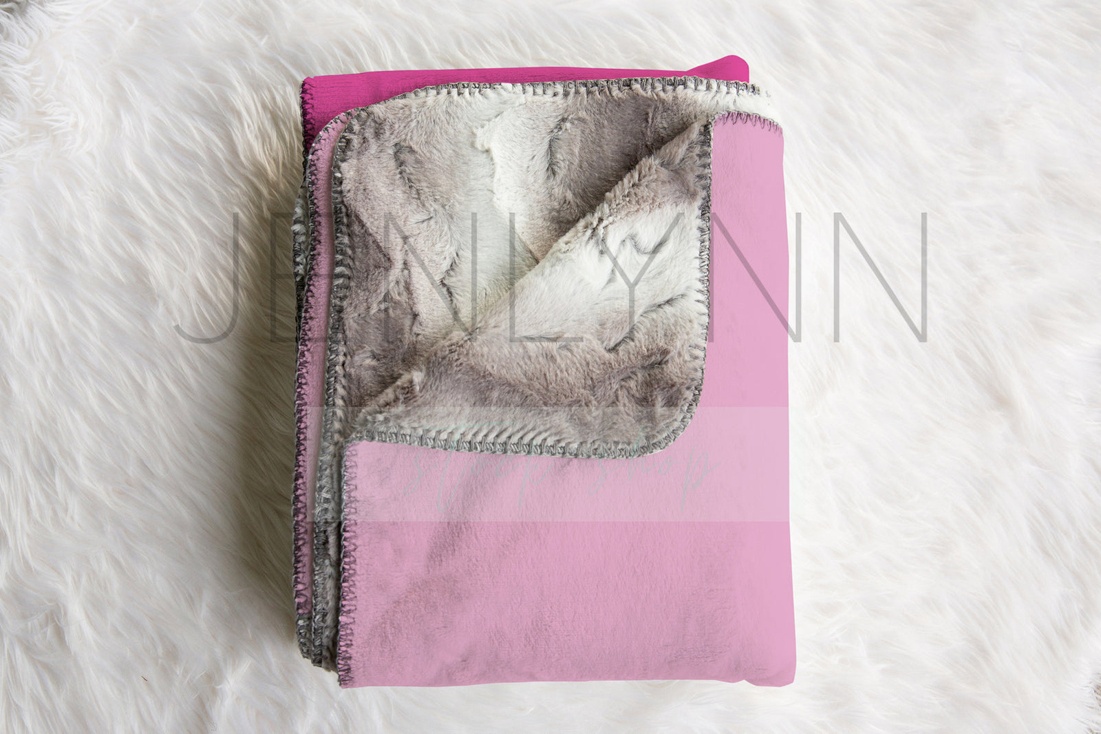 Grey Faux-Fur Minky Baby Blanket Flat Lay Mockup #2