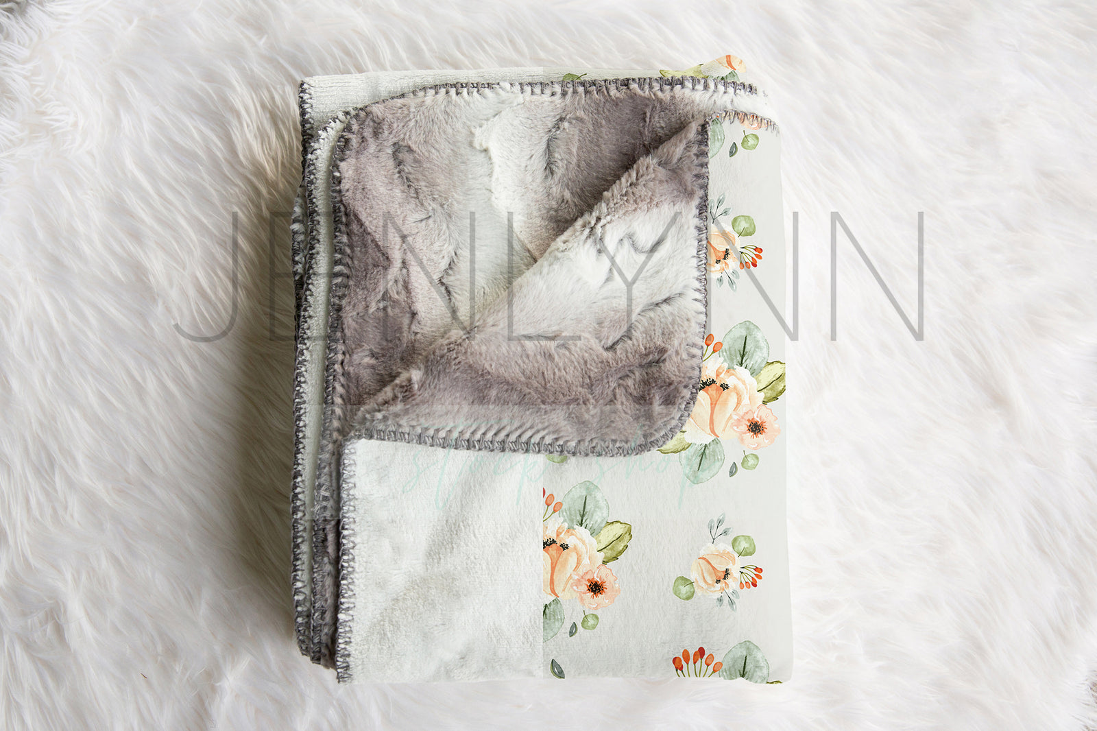 Grey Faux-Fur Minky Baby Blanket Flat Lay Mockup #2