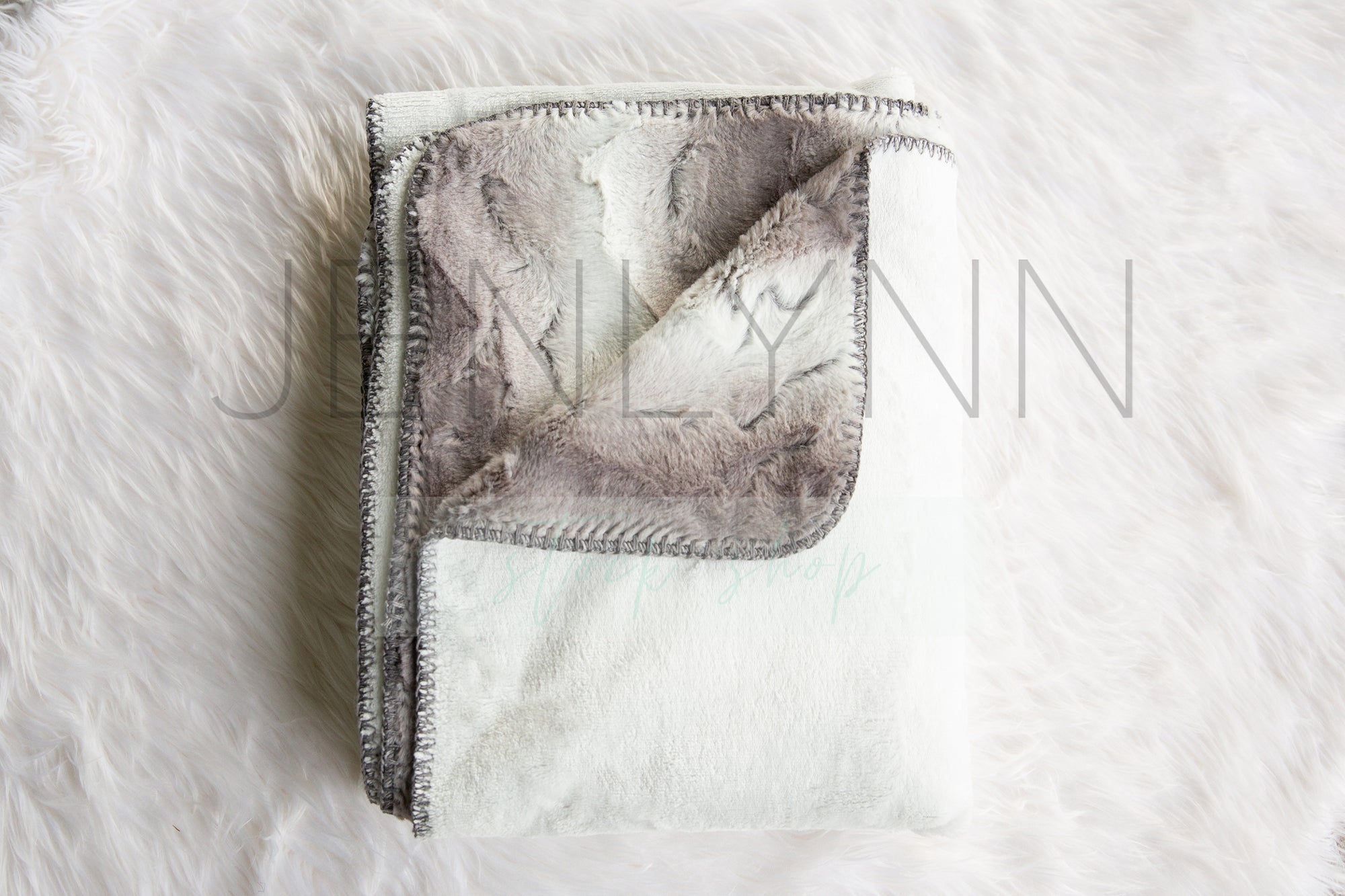 Grey Faux-Fur Minky Baby Blanket Flat Lay Mockup #2