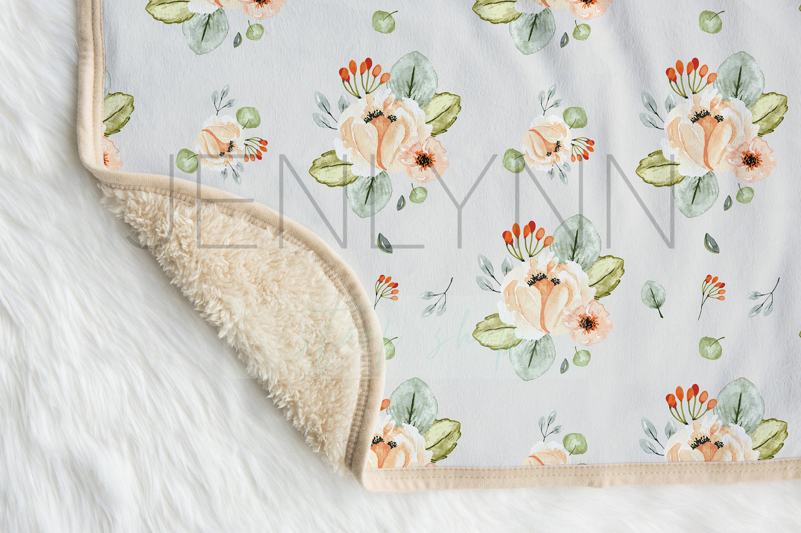 Tan Sherpa Minky Baby Blanket Flat Lay Mockup #1