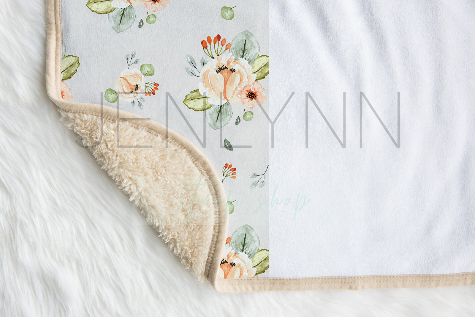Tan Sherpa Minky Baby Blanket Flat Lay Mockup #1