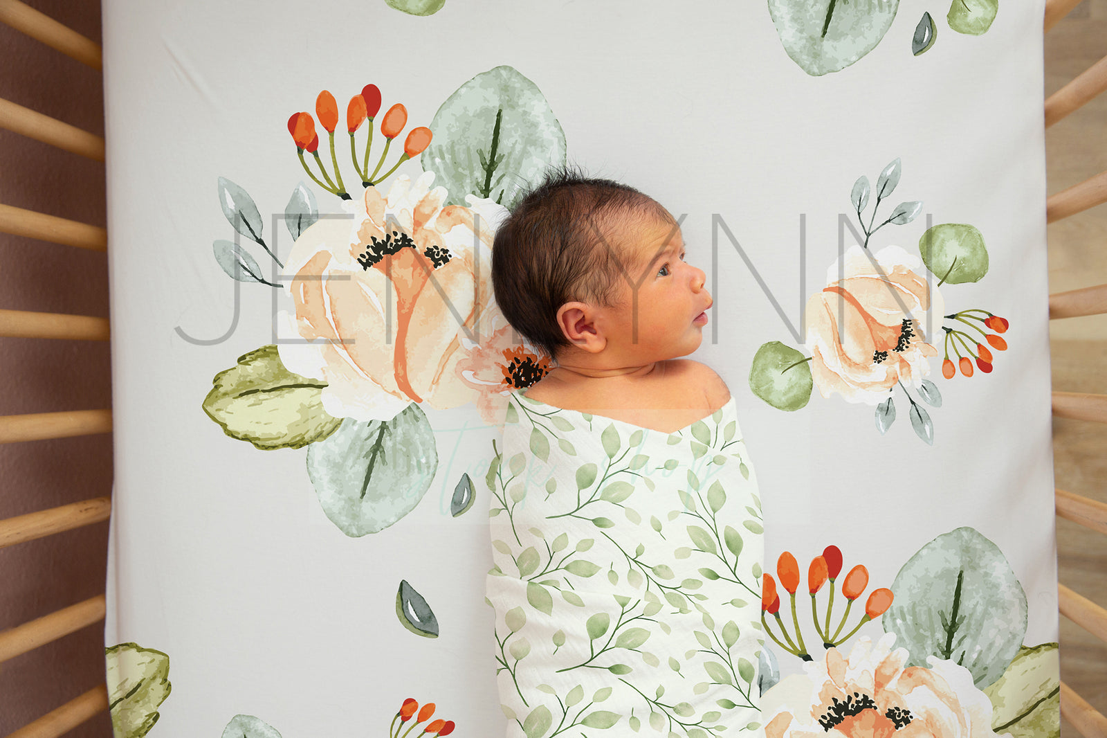 Muslin Baby Girl Swaddle and Crib Sheet Mockup #GG28 PSD