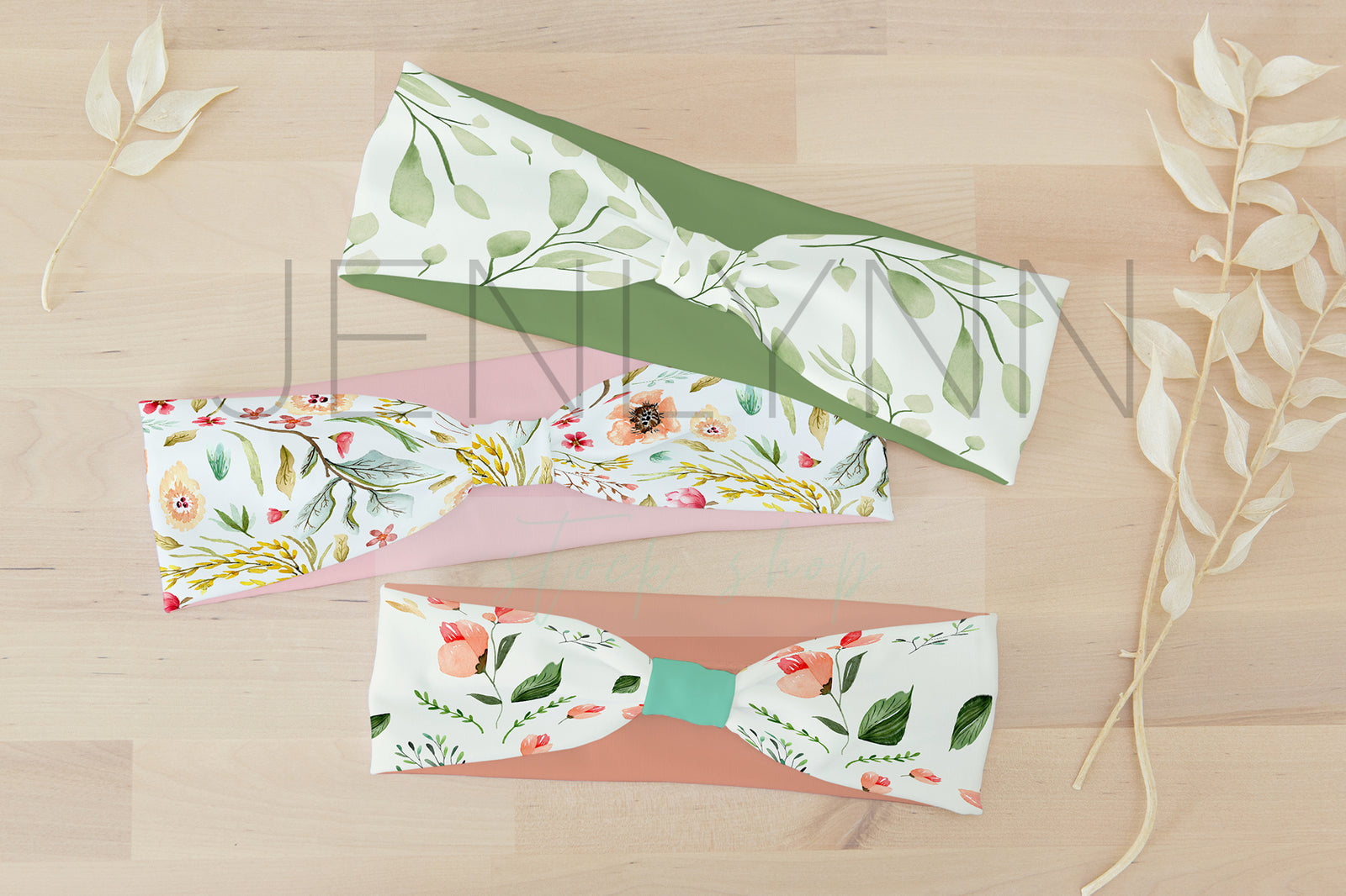 Set of 3 Knotted Turban Headbands Mockup #16