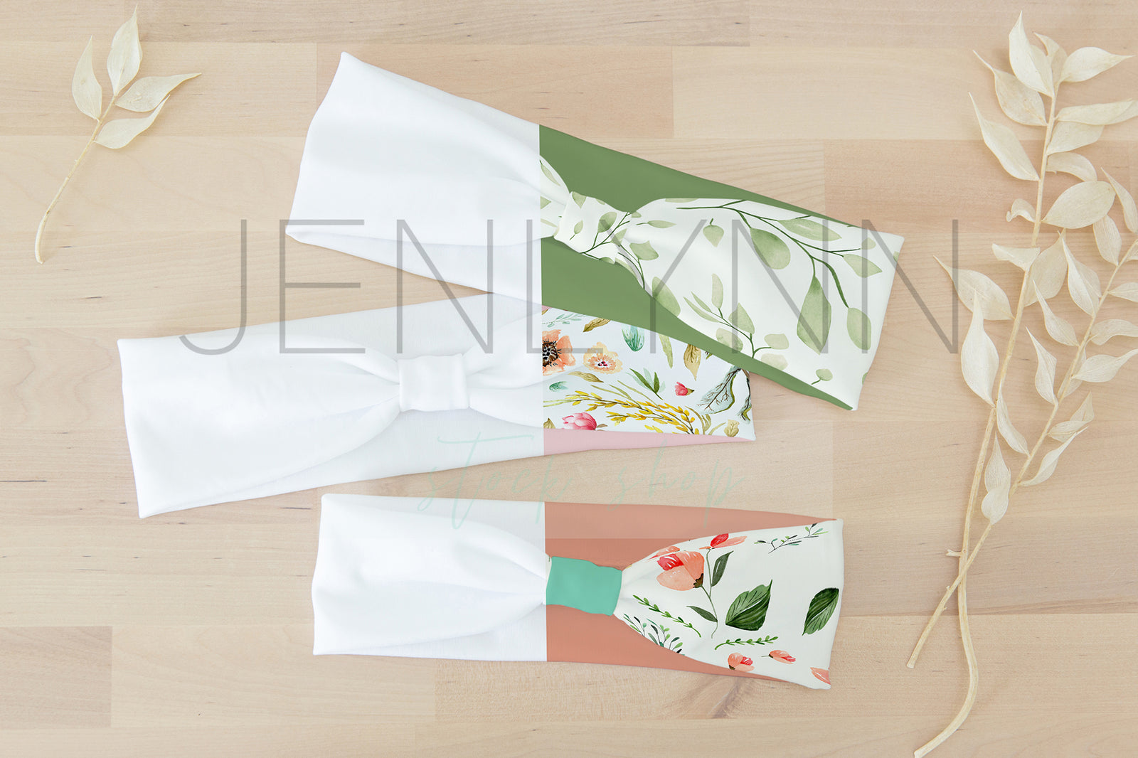 Set of 3 Knotted Turban Headbands Mockup #16