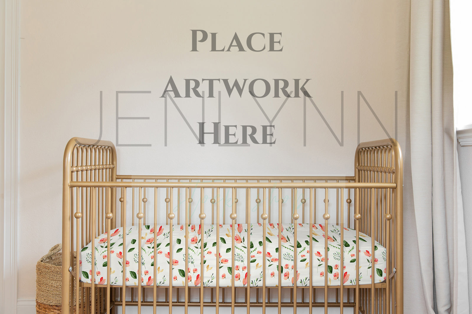 Gold Crib Sheet + Blank Wall Mockup #53 PSD