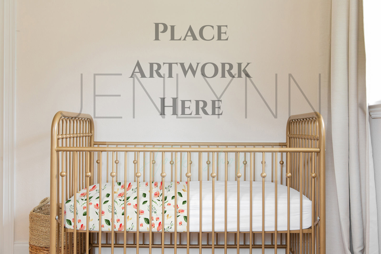 Gold Crib Sheet + Blank Wall Mockup #53 PSD