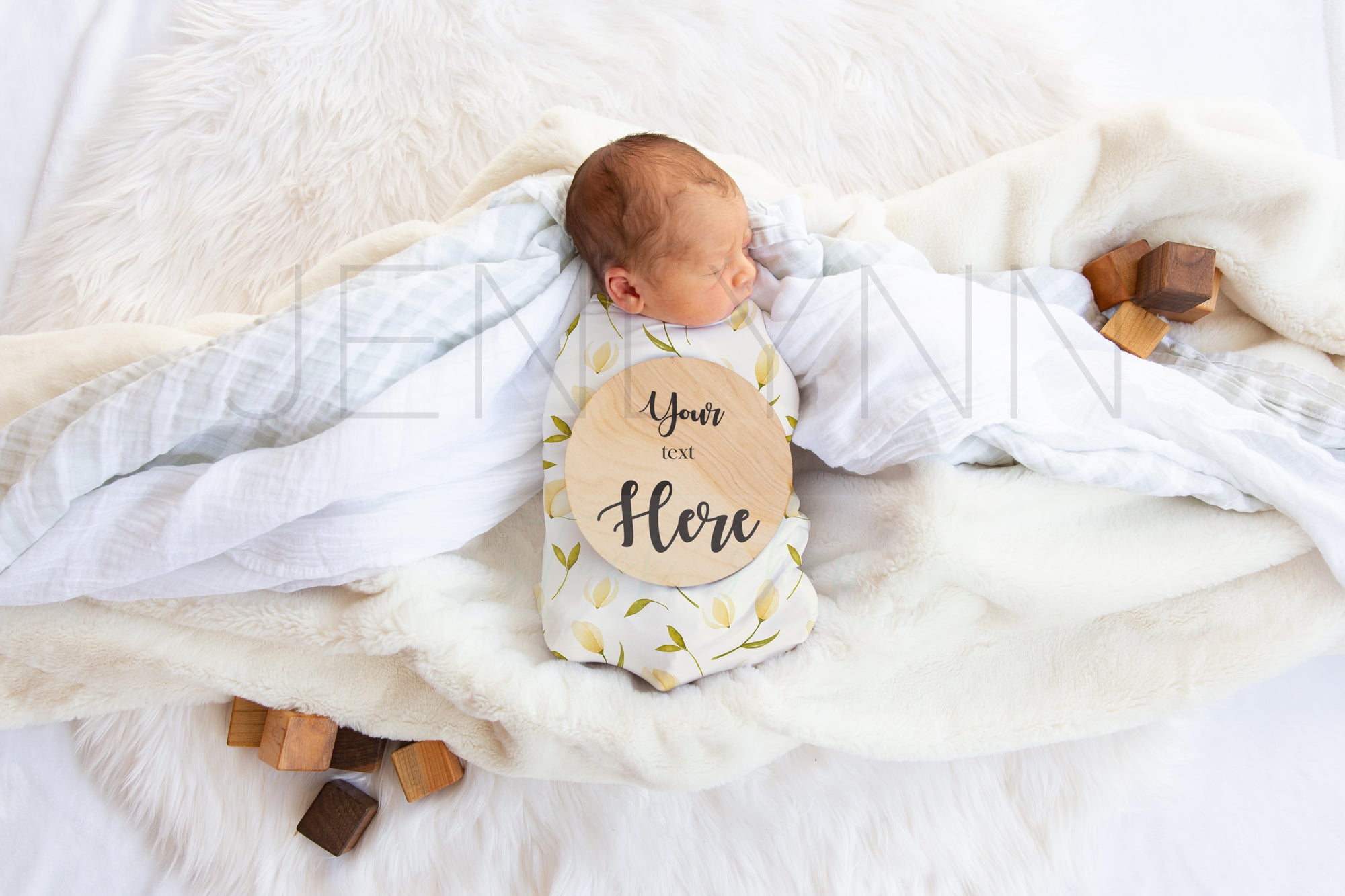 Jersey Baby Blanket Mockup with Wooden Stats sign PSD