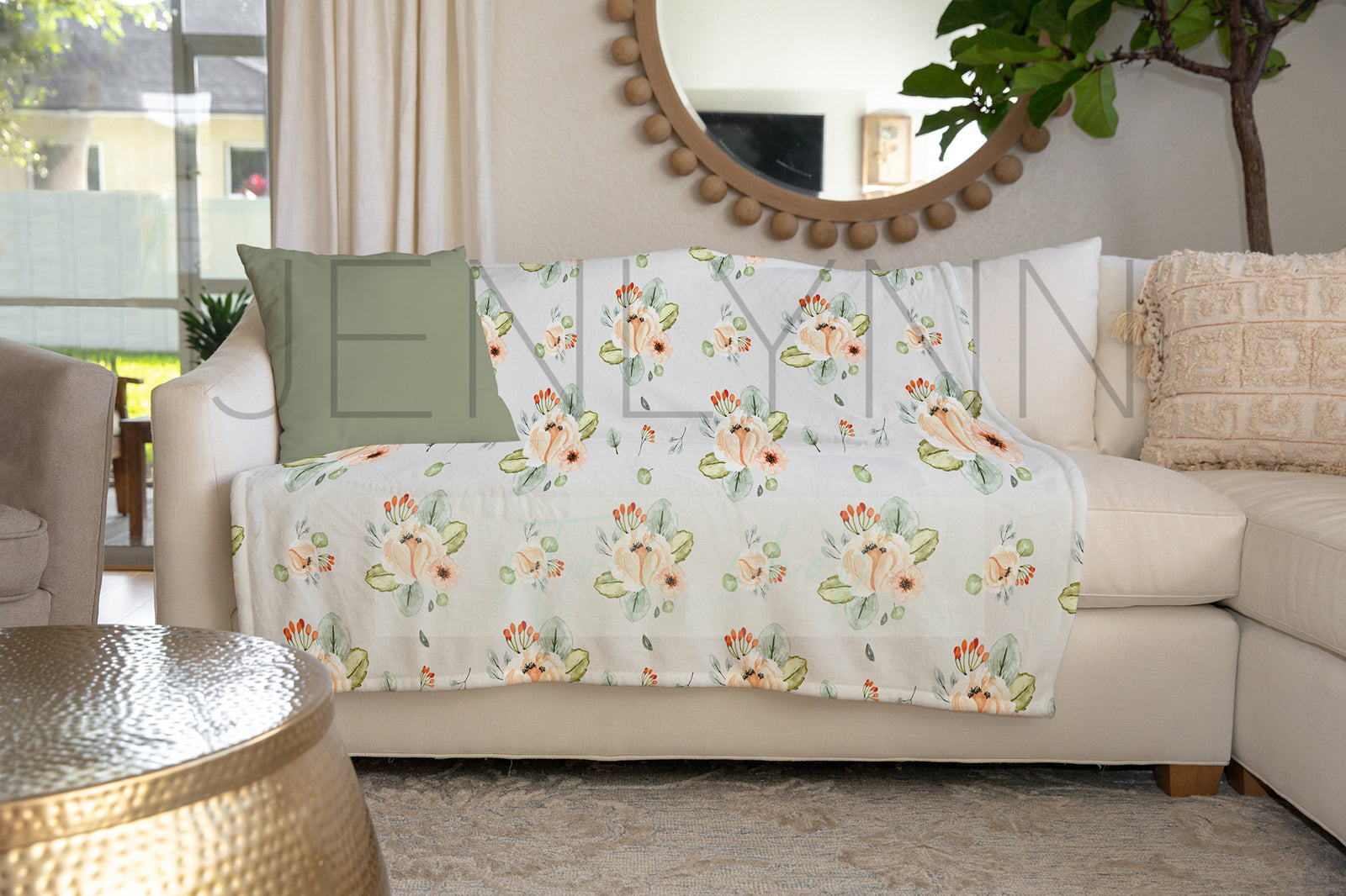 Minky Blanket + Pillow on Couch Mockup #LH11