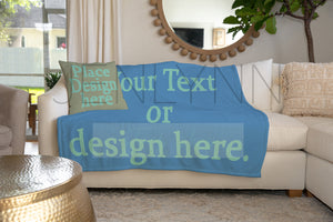 Minky Blanket + Pillow on Couch Mockup #LH11